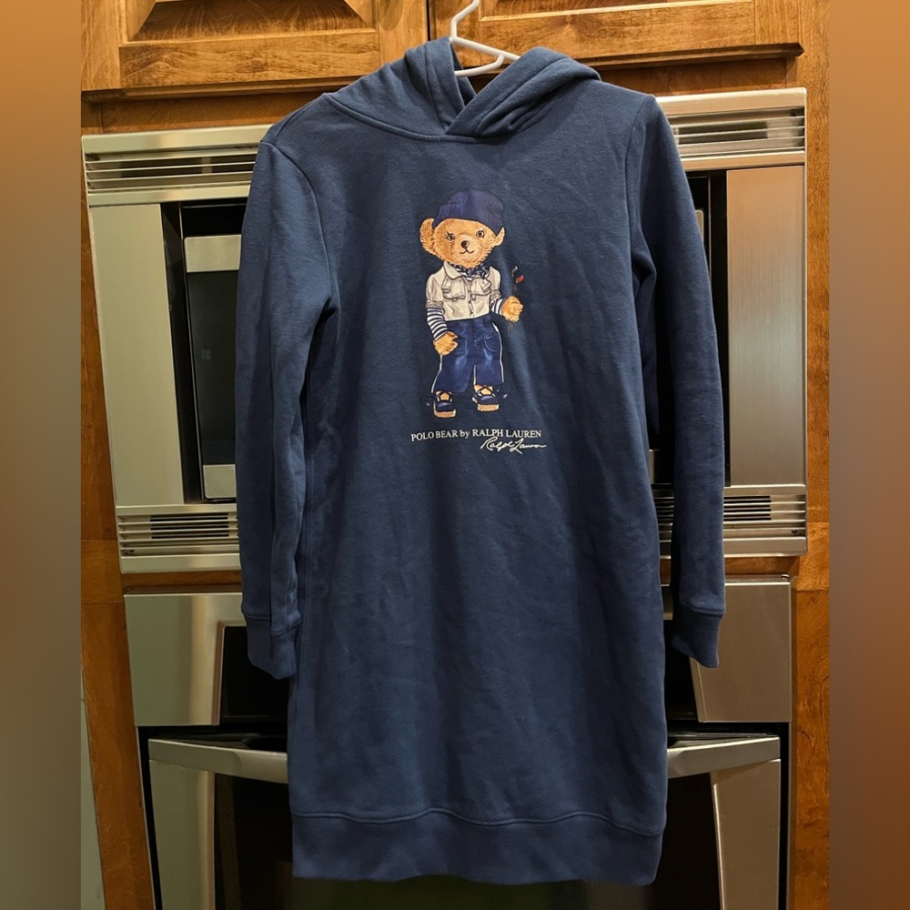 Girls Polo Ralph Lauren Navy Bear Hoodie Dress